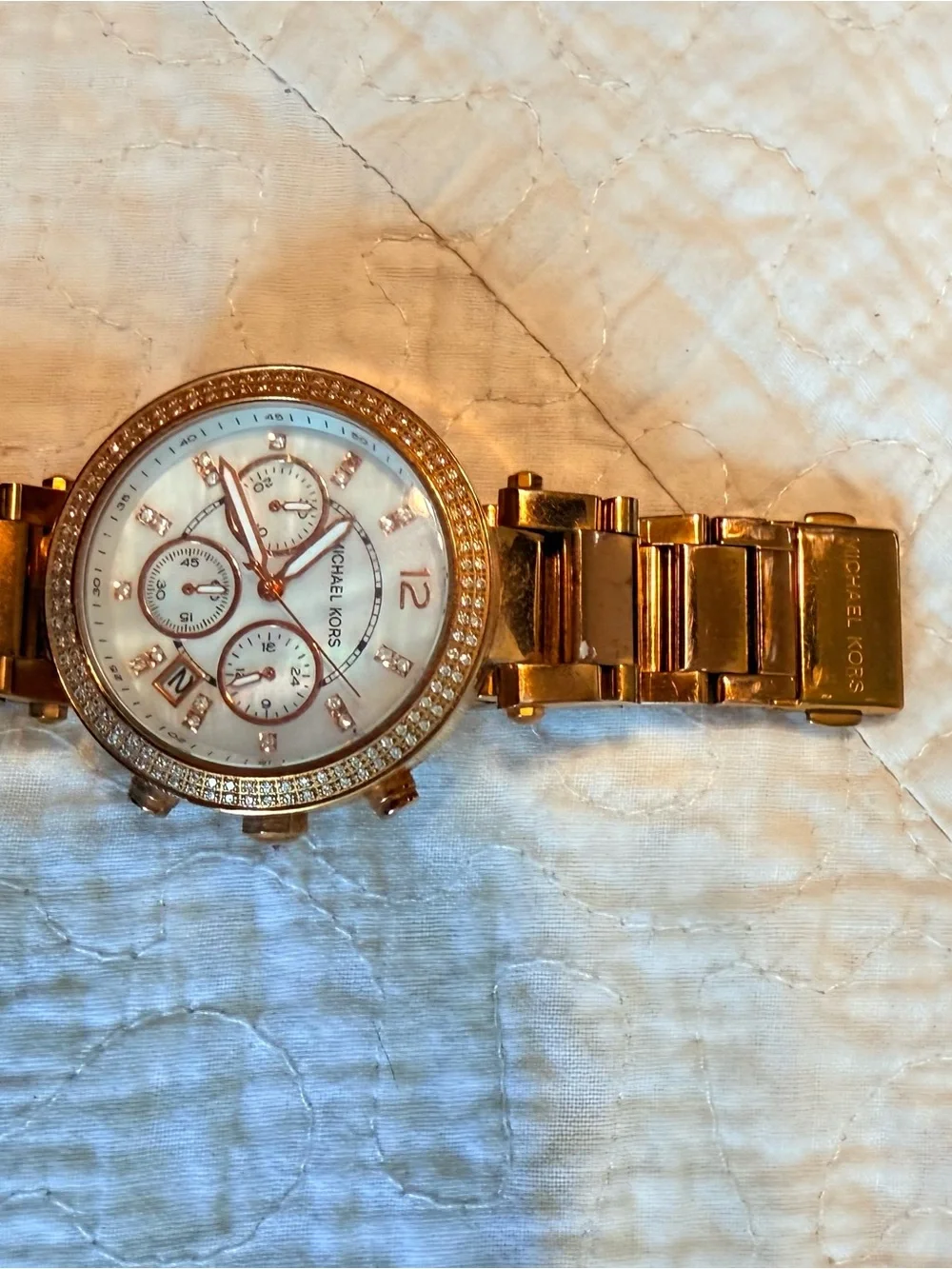 Michael Kors Rose Gold Crystal Bezel Chronograph Watch